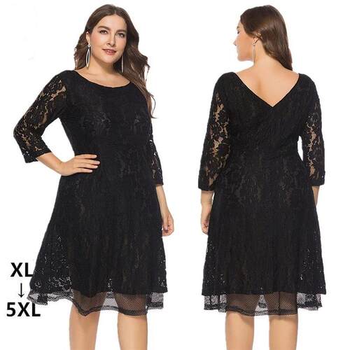 Fashion large black lace Party women dress大码胖MM连衣裙女装