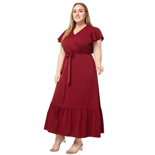 Summer women large red vneck dress XL5XL 大码红色V领连衣裙