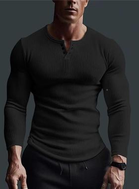 Men's nlog sleeBYHed topv fitngess hih elastic bottom shi