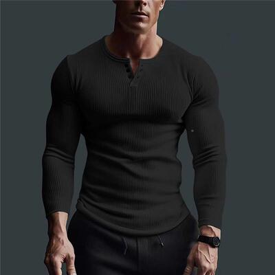Men's nlog sleeBYHed topv fitngess hih elastic bottom shi