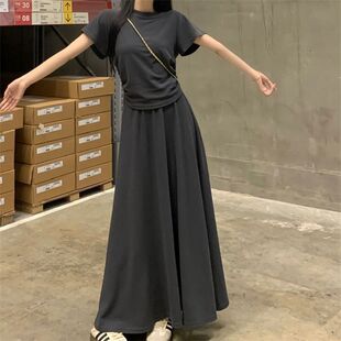 女装 裙胖MM藏肉遮肚短袖 大码 休闲套装 搭配一整套 上衣 半身裙夏装