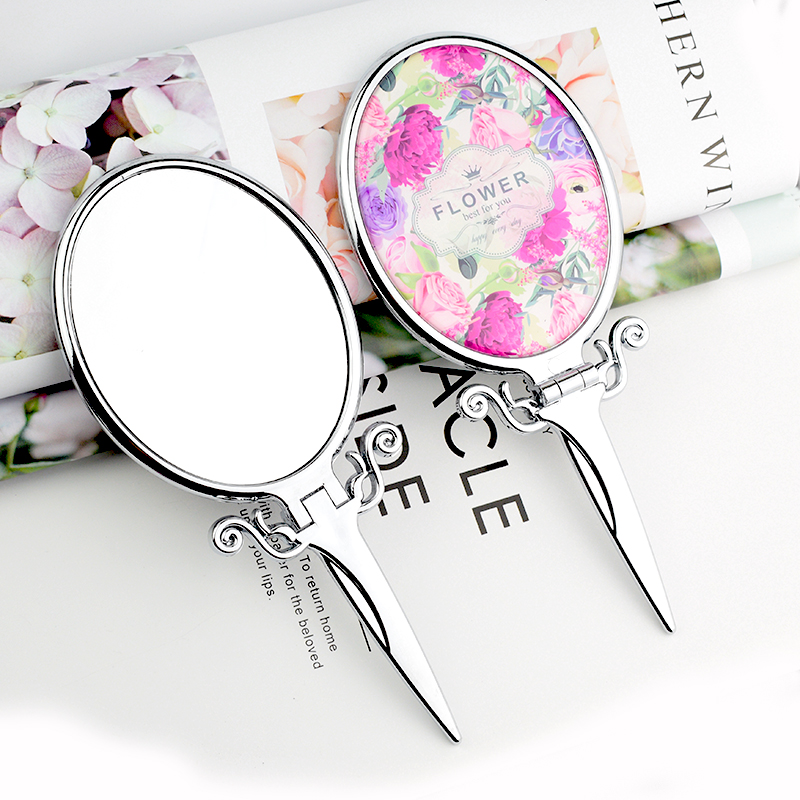 迷你手柄化妆镜 可爱折叠便携随身小镜子纹绣美容院手持梳妆镜