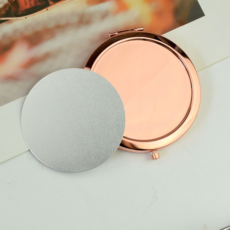 镜底化妆镜玫瑰金镜子底胚双面折叠金属小镜带铝片DIY手工制作