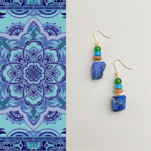 天然玛瑙石耳环复古文艺国风汉服耳饰 国潮原创新中式 Hemo 青蓝