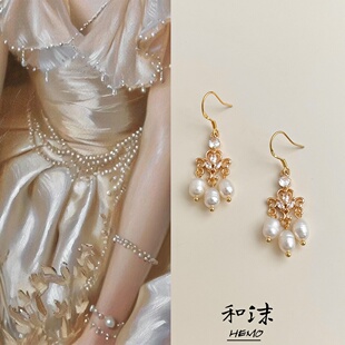【幻梦金珠】丨法式原创淡水珍珠耳环宫廷风锆石耳钩文艺复古耳饰