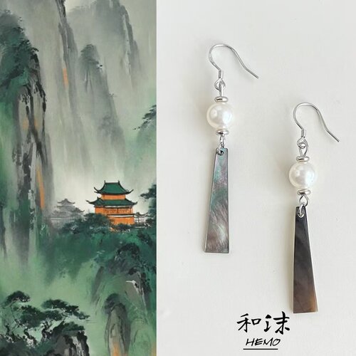Hemo国风流苏贝壳珍珠气质耳饰