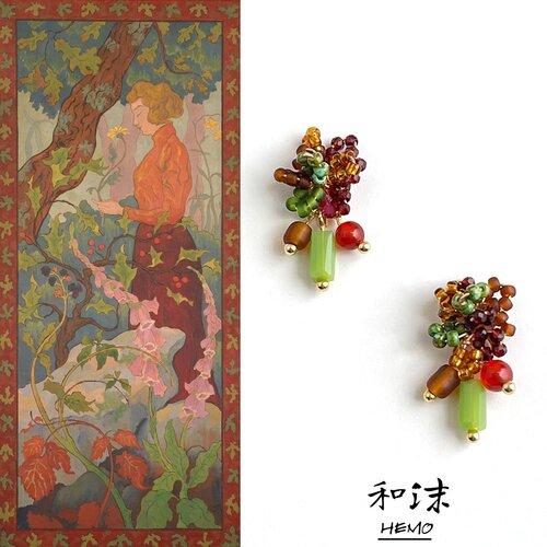 Hemo原创串珠花朵S925银针耳饰