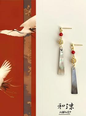 和沫手作〖韶光年华〗国风复古新中式长款流苏红玛瑙气质耳环耳坠