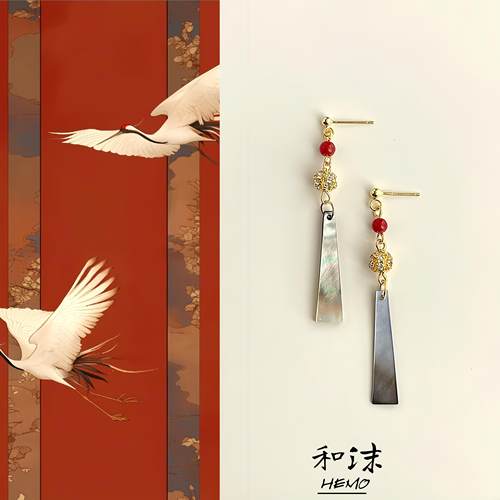 国风原创长款流苏耳坠红玛瑙贝壳