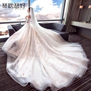 出租主轻婚纱礼服新娘一字肩拖尾2026梦幻超仙森系女租赁