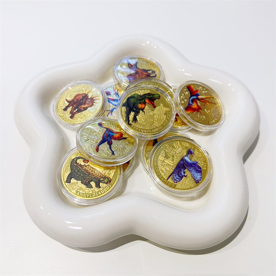 奥地利侏罗纪恐龙纪念币金银色12款儿童礼物奖励收藏认知浮雕烤漆