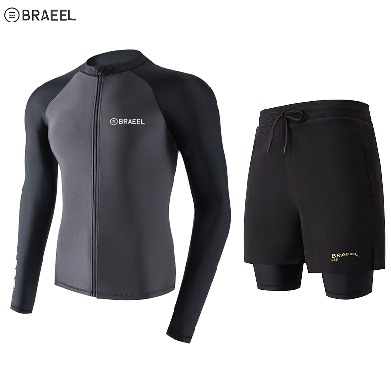 韩风新款男全身分体防晒速干修身潜水服浮潜游泳衣长袖长裤冲浪服