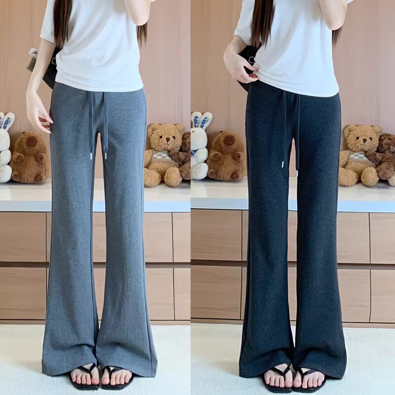 灰色lulu直筒微喇裤女夏季2026新款高腰显瘦小个子休闲运动喇叭裤