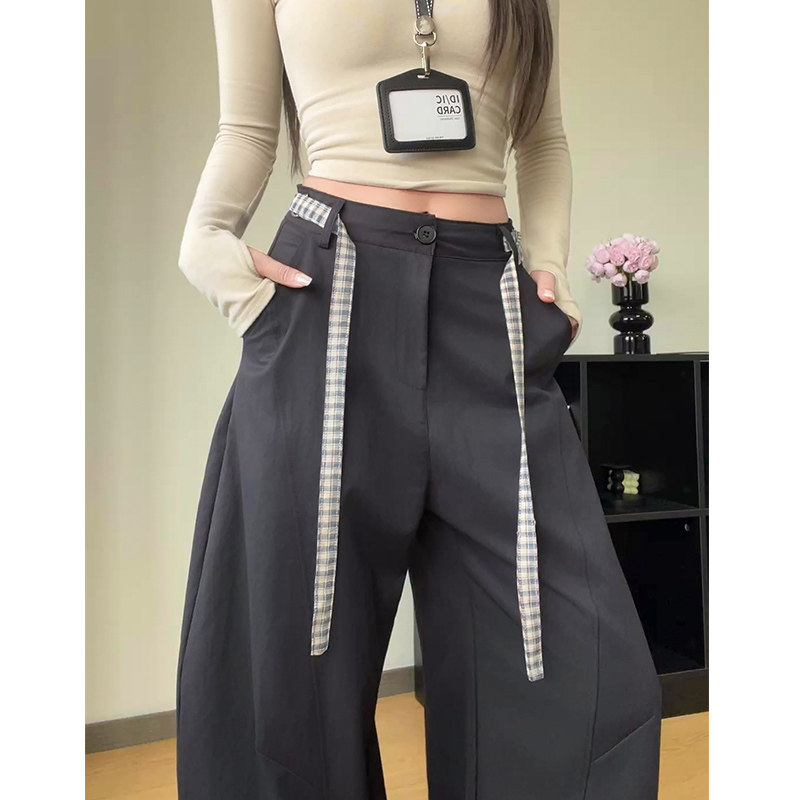 藏青色垂感宽松弯刀裤女2026年夏季新款慵懒风高腰显瘦百搭休闲裤