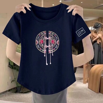 Summer New Chinese Style Fashion Trendy Short-Sleeve New Chinese-Style Body-Covering and Belly-Concealing Versatile Popular T-Shirt Women's Top