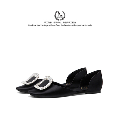 RV水钻方扣气质百搭中空平底单鞋