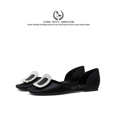 RV水钻方扣气质百搭中空平底单鞋