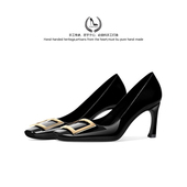 LUKE黑色高跟鞋 女细跟方头浅口职业通勤单鞋 女舒适百搭不累脚