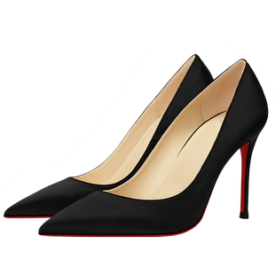 LUKE黑色高跟鞋女2026新款尖头CL红底细跟性感浅口缎面礼服单鞋