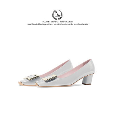 LUKE时尚方头粗跟高跟鞋女气质方扣温柔风百搭约会单鞋女不累脚