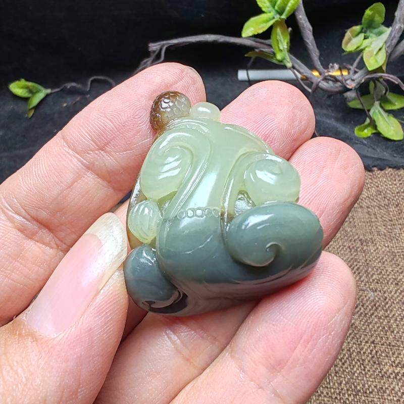 和田玉三色青花糖玉青白玉灵芝如意吊坠挂件特色男女国风人生如意