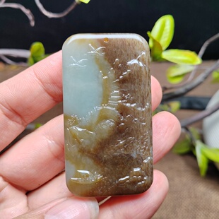 新疆和田玉且末糖青白玉山水牌子吊坠挂件男女苏工油润宁静致远