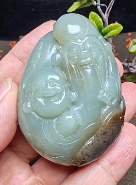 新疆和田玉且末蓝调糖玉佛寿星芭蕉扇荷叶手把件男女国风福寿如意