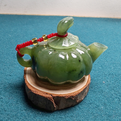 和田玉碧玉南瓜壶把把壶文玩小把件手把件精品正品男女国风桃花源