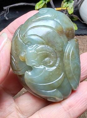 蝙蝠铜钱手把件和田玉且末蓝调糖