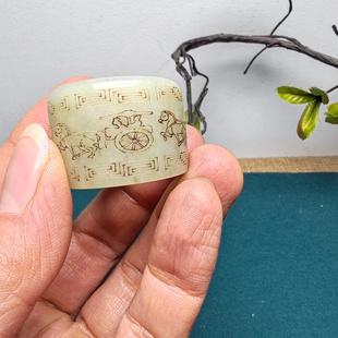 送证书和田玉青白玉仿古明清古董马拉车扳指文玩男女国风马到成功