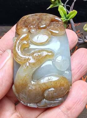 新疆和田玉且末糖青白玉梅花鹿铜钱蝙蝠手把件男女国风一路繁花