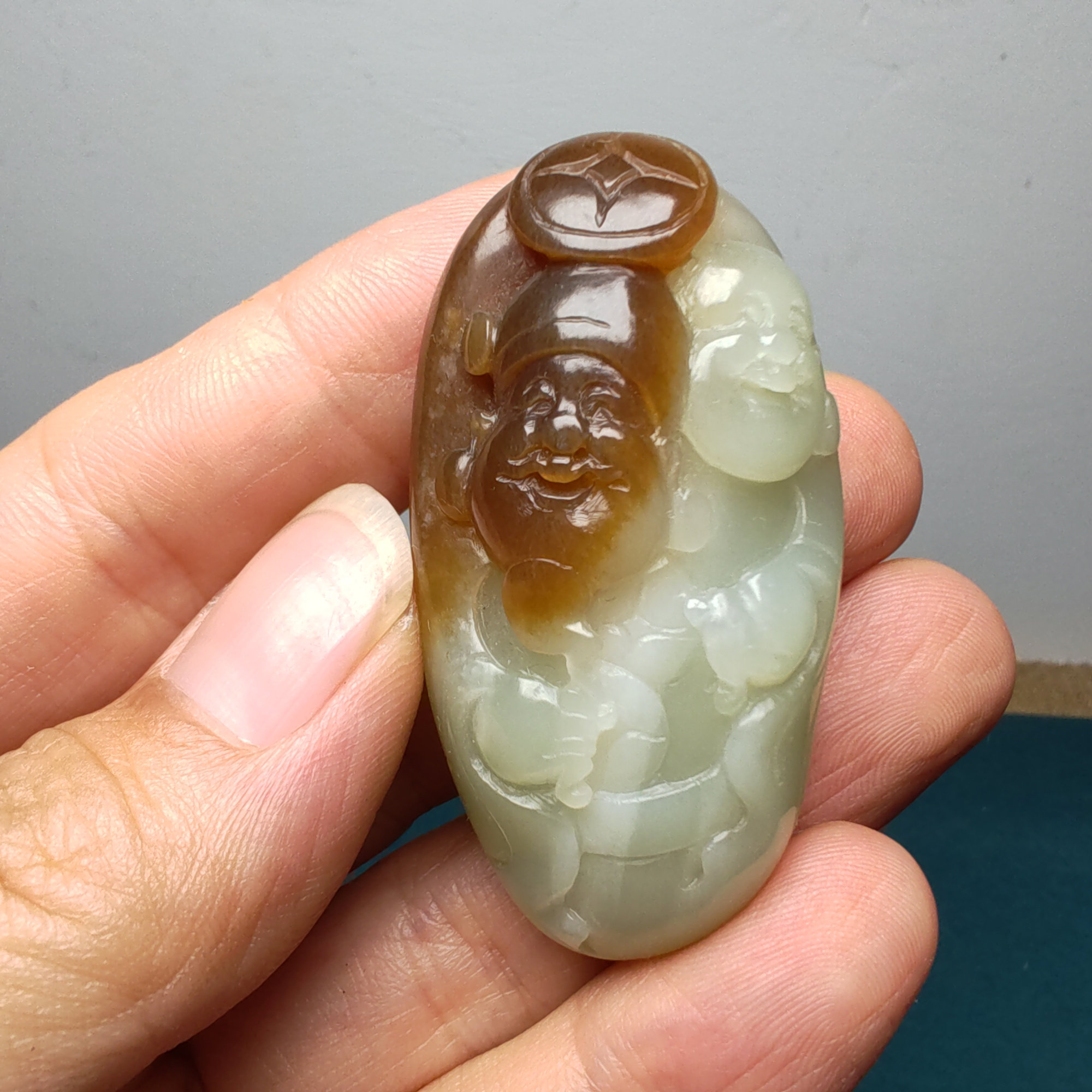 和田玉糖青白玉佛财神吊坠挂件苏工精品保真油润男女国风财福双至