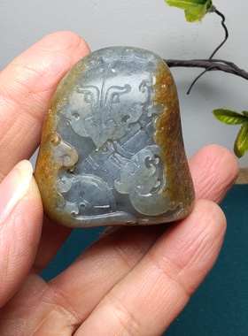 新疆和田玉籽玉青花墨玉秋梨皮原石仿古龙貔貅小把件手把件男保真