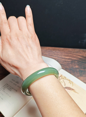 和田青白玉手镯55mm送证书保真