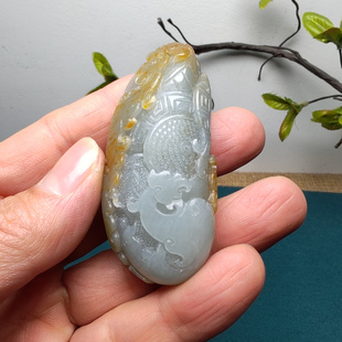 新疆和田玉籽玉原石青花墨玉撒金皮仿古龙凤锦灰堆吊坠挂件男女