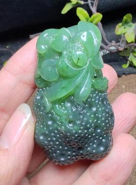 和田玉碧玉莲花荷花手把件苏工精品高雅细腻油润男女国风荷出绿波