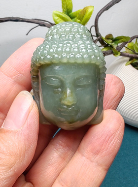 新疆和田玉且末蓝调糖玉佛头小手把件精品油润男女国风佛引福来