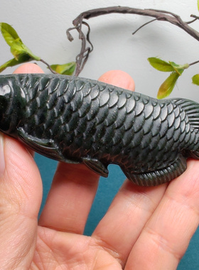 新疆和田塔青玉金龙鱼手把件摆件苏工精品正品男女国风如鱼得水