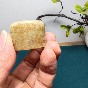 送证书和田玉青白玉仿古明清古董山水扳指精品特价男女宁静致远