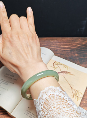 和田玉青白玉手镯57mm保真送证