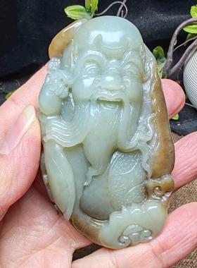 新疆和田玉且末糖青白玉寿星蝙蝠如意手把件苏工男女国风仙寿恒昌