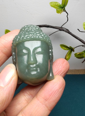 新疆和田玉且末蓝调糖玉佛头小把件苏工精品油润男女国风花开见佛