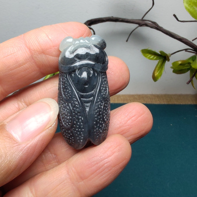 新疆和田玉籽玉青花墨玉蝉知了吊坠挂件苏工精品男女国风一鸣惊人