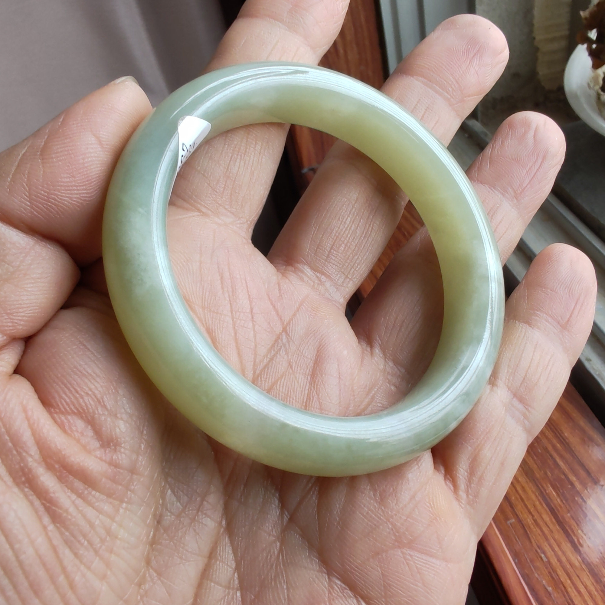 送证书和田玉青白玉飘花意境手镯玉镯子54mm+保真特价女彩云追月