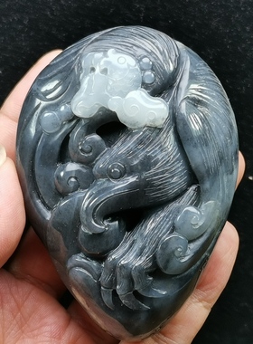 天然新疆和田玉籽料青花墨玉老鹰鱼如意手把件男女款式抓住机遇