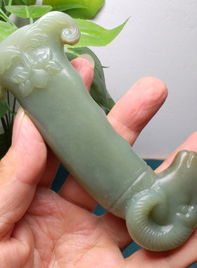 和田玉且末蓝调羊头剑把把玩件