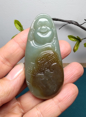 新疆和田玉且末蓝调糖玉佛蝙蝠铜钱吊坠挂件手把件男女佛引福来