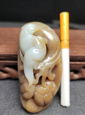 新疆和田玉且末青白糖玉喜鹊柿子手把玩件男女款式玉石双喜临门