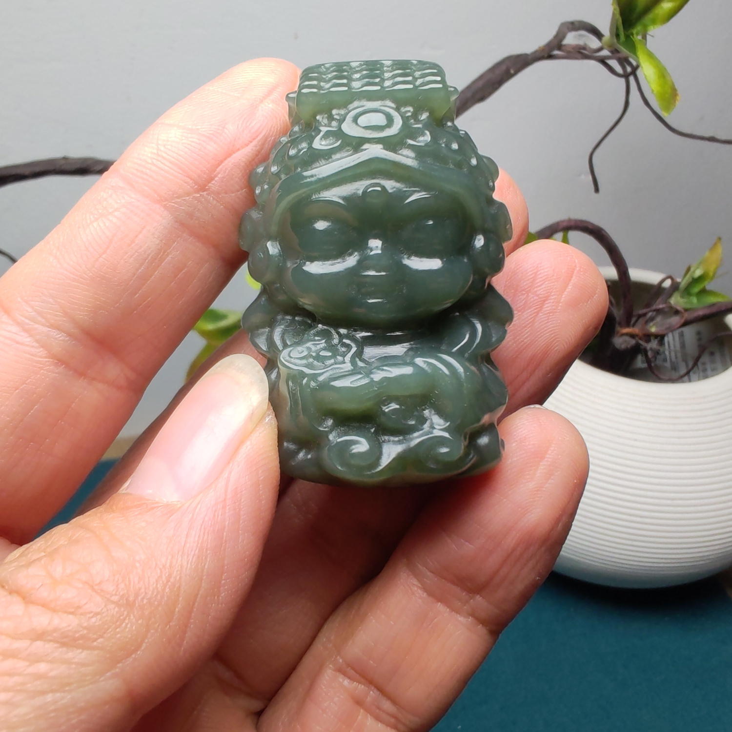 新疆和田玉且末蓝调糖玉妈祖吊坠挂件苏工精品男女国风一帆风顺