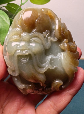 和田玉且末糖青白玉寿星手把件